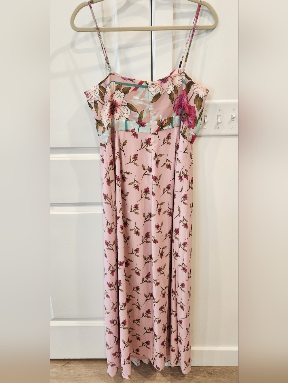 Badgley Mischka Pink Floral Maxi Dress with Mint Bow - Picture 8 of 9